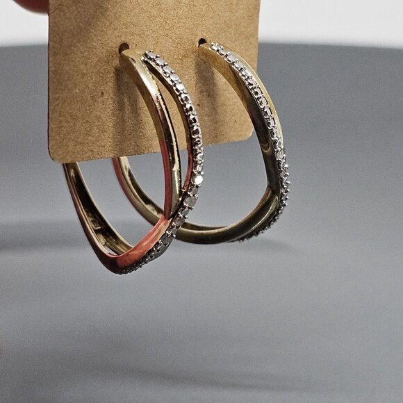 925 Sterling Silver Vermeil - Natural Diamond Crossover Semi Hoop Earrings - Picture 12 of 12